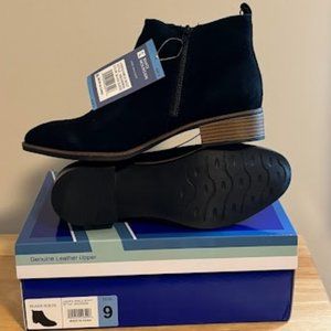 Womens Ankle Boots Side Zip Block Heel Chelsea Black Suede